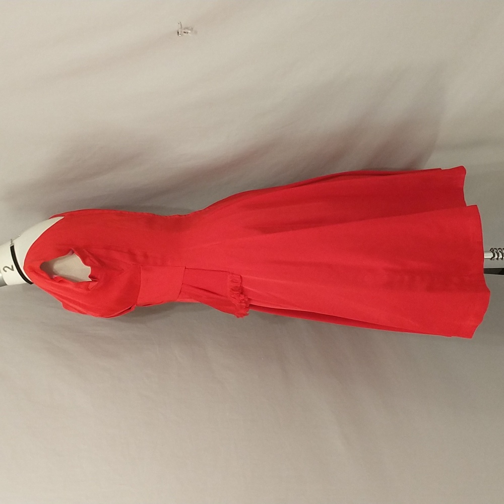 Red Satin Fifties Party Dress Vintage 50's Feminine Fit and Flare made in USA - Picture 4 of 14